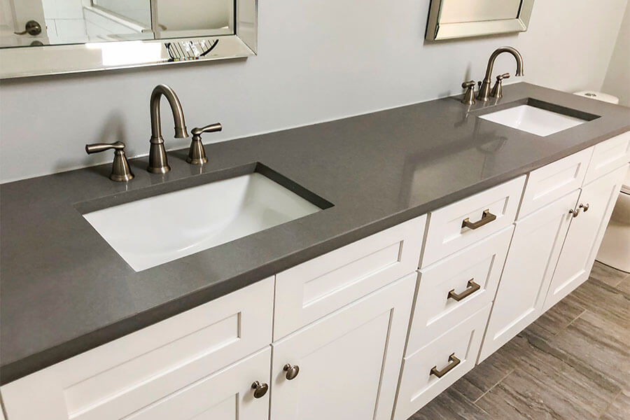 dark grey quartz stone bathroom countertop